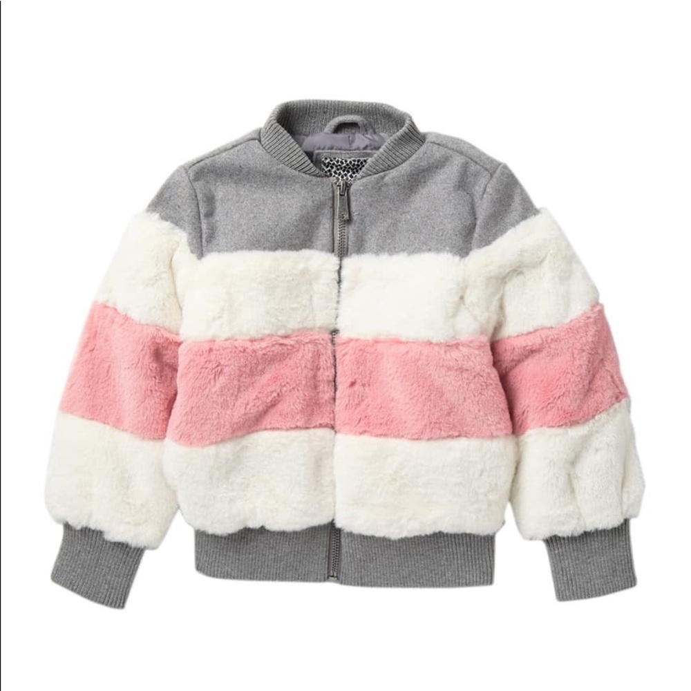 Pink Striped Furry Bomber Jacket